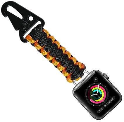 yothchose Paracord Keychain Clip Compatible with Apple Watch Fob Military Braided Strap, black with orange, 38/40/41