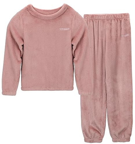 LACOFIA Pigiami Pile Due Pezzi da Bambina Pigiama Set Invernale di Caldo Abbigliamento da Notte a Maniche Lunghe Bimba Rosa 4-5 anni/110