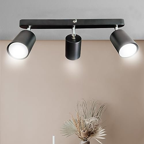 Sweier Drehbarer 3 Flammig GU10 Deckenstrahler, Warmweiß 3000K 450LM 5W, Lampenhalter winkelverstellbar, Schwarzer LED Deckenlampe Spot, für Küche, Wohnzimmer, Schlafzimmer.