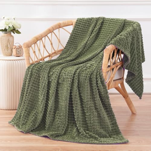 Puncuntex Flanell-Fleece-Überwurfdecke, Olivgrün, 127 x 152 cm