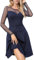 Zeagoo Damen Langarmkleid Spitzen Ärmel Hohe Taille Freizeit Minikleid Elegant Festlich Partykleid Dating Cocktail Hochzeit Dunkelblau XXL