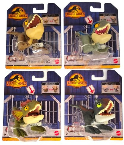 Jurassic World 2023 Wild Pop Ups Uncaged Set of 4 Figures (Tyrannosaurus Rex, Carnotaurus, Dilophosaurus, Velociraptor Blue) from HFR10-956A Release