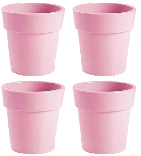 AC - Pack de 4 Macetas con aro Desmontable - Plástico Resistente - Ideal para el Hogar, Plantas, Jardín, Decoración. - Cuidado de Plantas - Forma Redonda - Ø 12 cm - Color: Rosa