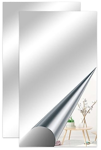JINGIHE 2 espejos autoadhesivos flexibles de pared de 70 x 40 cm, sin marco, sin cristal, papel de espejo autorroscante
