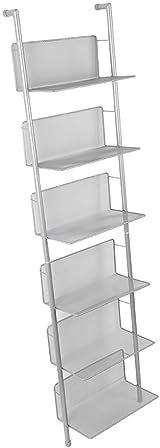 Septpenta Ladder Shelf, 6 Tier Narrow Book Shelf, Large Capacity Storage, Metal Material, Sturdy and Durable, Newspaper Shelf for Study, Living Room, Bedroom, Office