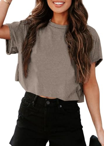UNCLECAT Women's Cropped T Shirts Trendy Short Sleeve Crew Neck Crop Tops Solid Basic Tee