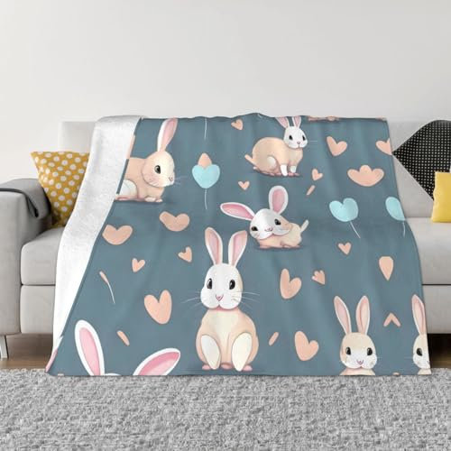 Flanell-Bettdecke mit niedlichem Hasen-Motiv, gemütliche Decke, weiche und warme Sofadecke, Schlafzimmer-Decke, 127 x 101 cm