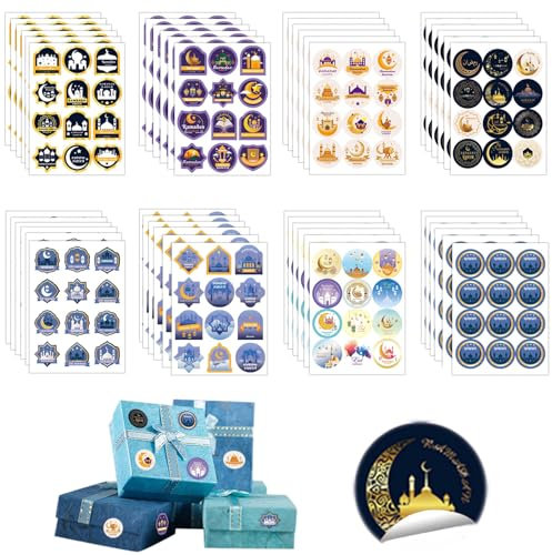 Eid Mubarak Aufkleber, 48 Stück Ramadan Aufkleber,Ramadan Mubarak Aufkleber Muslim Party Dekoration Aufkleber, Ramadan Sticker Selbstklebende Siegelaufkleber,DIY Geschenke für Eid Mubarak Muslim Party
