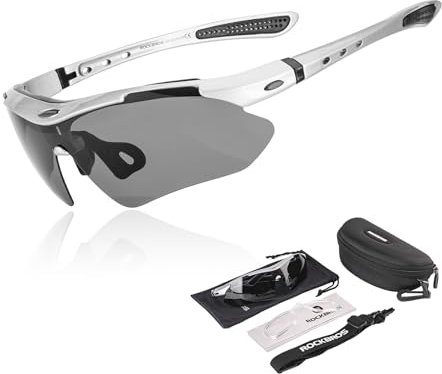 ROCKBROS Fahrradbrille Polarisiert Brille Sonnenbrille Herren/Damen UV 400 mit Kopfband für Brillenträger Outdoorsport Laufen MTB Silber