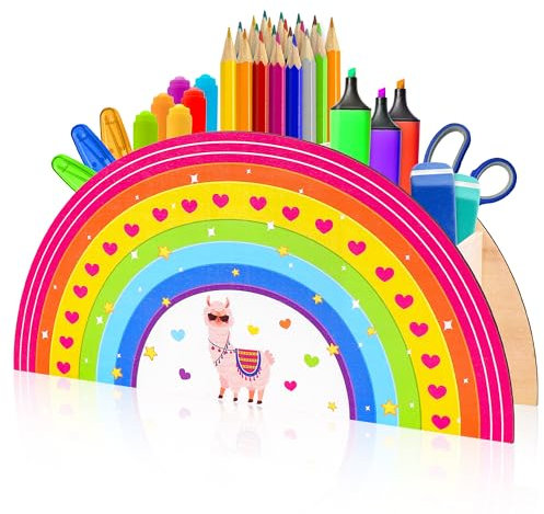 Meetory Schreibtisch Organizer, Regenbogen Stiftehalter Kinder Stifte Organizer, Holz Große Kapazitätstifte Organizer mit 5 Fächern Für Büro Schule Schreibtisch Klassenzimmer Organisation