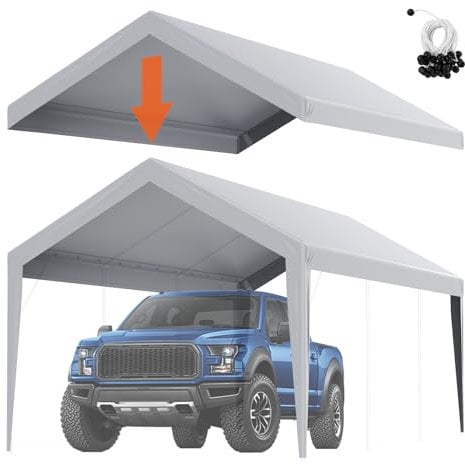 VEVOR Carport-Garagenzelt, 3 x 6 m, Garagendachzelt, wasserdicht und UV-geschützt, einfache Installation mit Spanngurten, Grau (nur Dachabdeckung, Rahmen Nicht im Lieferumfang enthalten)