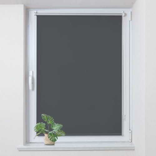 Allesin Store Enrouleur Occultant Thermique sans Perçage, Rideau Opaque Isolant, Montage Simple pour Fenêtre ou Porte, 45l x 120L cm, Largeur du Tissu 41 cm, Gris Foncé