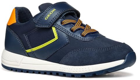 Geox J ALBEN Boy A Sneaker, Navy/Lime Green, 32 EU