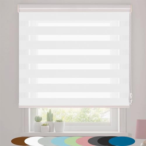 Estor Doble Klemmfix 75 x 210 cm Resistente Los Rayos UV Estores para Ventanas Enrollables Personalizable Varios Tamaños para Salón, Cocina, Blanco