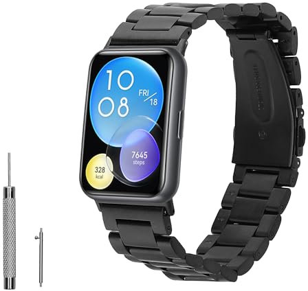 kwmobile Cinturino Ricambio Compatibile con Huawei Watch Fit 2 Cinturino - Cinturini Acciaio Inox nero - 14-22 cm