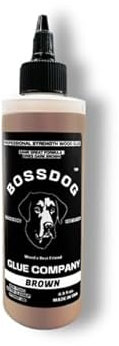 BOSSDOG Brown Wood Glue 8.5 fl oz. Strong Bond, Fast Drying, Cutting Board Safe, Dries Dark Brown, Carpentry Projects, DIY Home Repair, Woodworking, Furniture Repair. Made by a Maker, for Makers