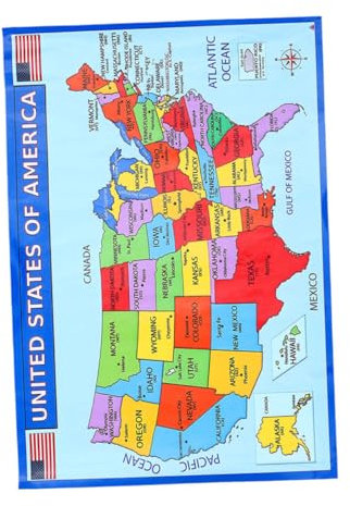 VILLCASE Usa Landkarte Poster Große Amerika Wandkarte Geographie Karte Für Schüler Laminierte Amerika Karte Robustes Karten Design Für Zuhause Und Schule