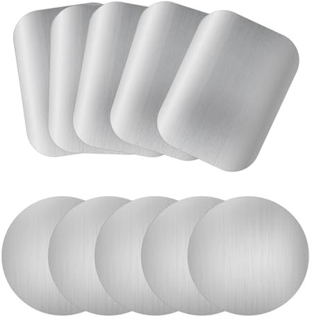 Bewudy 10 Pcs Adhesive Thin Metal Plates Compatible With Magnetic Mounts, Self-Adhesive for Cars, Phones, and Phone Cases (Silver)