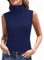 Totatuit Rollkragenshirt Damen Hemd mit Boden, Ärmellos Warmes Fleece Rolli Oberteil Turtleneck Unterziehshirt Stretch Rollkragenpullover für Winter und Herbst Marineblau S