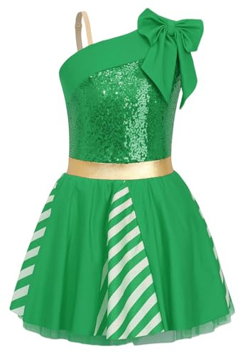Agoky Mädchen Pailletten Weihnachten Kleider EIN-Schulter Ballett Trikot Tanz Body Gymnastik Turn Leotard mit Tutu Rock Festliche Weihnachtskleidung Tanzoutfits