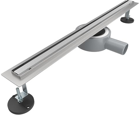 SONNI Duschrinne 60 cm, schmale Duschrinne, gebürsteter Edelstahl | Schmale Duschrinne mit 360° drehbarem Ablauf, Haarsieb und Geruchsverschluss für eine platzsparende und flexible Montage.