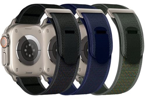 3 Stück Sport Loop Kompatibel mit Apple Watch Armband 44mm 45mm 46mm 49mm 42mm für Damen Herren, Nylon Sportarmband Weich Armbänder für iWatch Ultra 2/1 SE Series 10 9 8 7 6 5 4 3 2 1