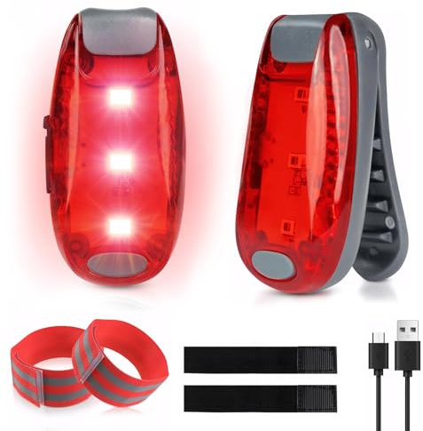 YUWJOOWEE 2 Stück Blinklicht Schulranzen LED Sicherheitslicht | USB Aufladbar Blinkende Clip mit Batterien Clip Armband für Laufen Bergsteiger Nachtläufer