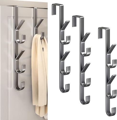 CERICAI Over Door Hooks, 5 Packs Over Door Hanger, Heavy Duty Metal Door Hanger Over Door Coat Hooks for Bedroom Coats Hanging, Clothes, Towel, Hats, Bags - Black