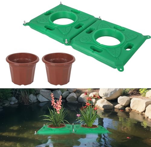 XQZMD Cesta flotante para estanque, plataforma de jardín flotante, isla flotante de barrera de peces, isla flotante, isla de estanque, maceta acuática para estanques y características de agua