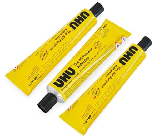UHU All Purpose Glue Adhesive - Liquid Synthetic Resin Adhesive - 60ml Tubes - Pack of 3 Tubes