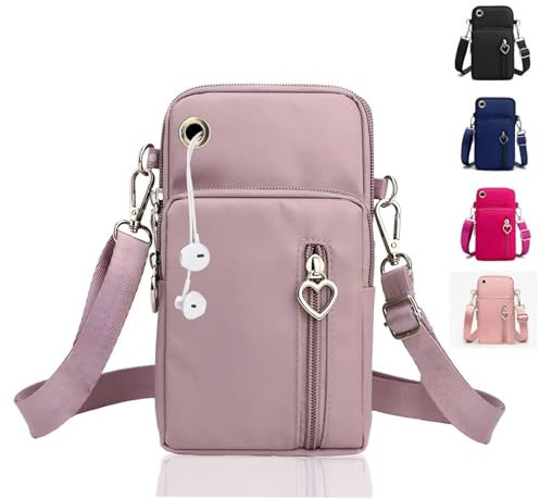Narunii Pochette Portable Bandoulière Femme,Petit Sacoche Telephone Portable Femmes,Petit Portefeuille Sac Bandoulière Téléphone Crossbody Sacoche (Violet Clair,Prise Casque Avant)