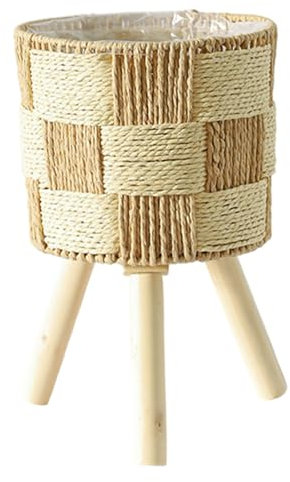 Rattan Plant Stand, 8.3x7.1x5.9 Inch Wicker Plant Stand with Waterproof Membrane & Legs, Handwoven Basket Planter for Indoor, Outdoor