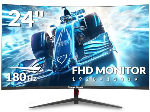 Great voell 24 Inch Curved Gaming Monitor, 180Hz/144Hz FHD 1080P, 120% sRGB, 1ms, AMD FreeSync, Low Motion Blur, VESA Wall Mount, HDMI 1.4 & DP 1.2 – Black