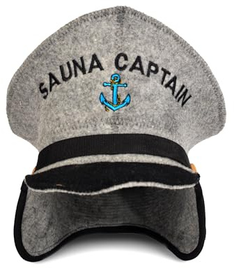Saunahut für Damen und Herren aus Filz - Sauna Captain – Grau Saunahut für Herren und Damen aus 100 Prozent Natürlichem Wollfilz – Saunamütze mit Stickerei – Hitze-Schutz – Inkl. Sauna E-Book