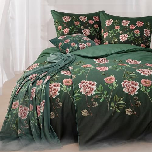 ESTELLA Mako-Satin Bettwäsche Set, 155x220 cm + 80x80 cm, Design: Leatitia | 100% Baumwolle, Traumstoff Kollektion, Deutsche Markenqualität, Garantie Reißverschluss