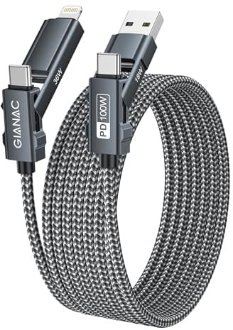 Multi Cable de Carga Rápida 4 en 1 [2M] Multi USB Cargador Cable 100W PD con USB A a USBC/Lightning, USB-C a USB C/Lightning para iPhone 16 15 14 Pro/MacBook/iPad/Samsung Galaxy S23 S22 S21