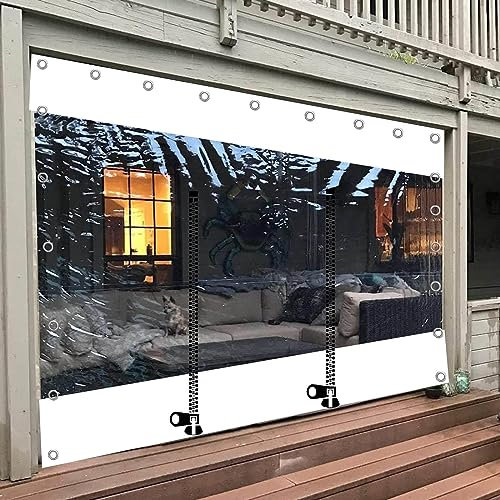 Lona transparente de PVC con puerta con cremallera y paneles laterales impermeables para pérgola al aire libre, cenador, porche, 3.3 x 2.5 pies, impermeable y duradera, cubierta para exteriores con