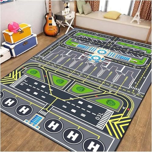 DLAYLQZG Tappeto Gioco Educativo Pista Aeroporto Morbido Antiscivolo, Lavabile Per Decorazione Sala Giochi, Camera, Soggiorno, Cucina (Track,120x160cm)