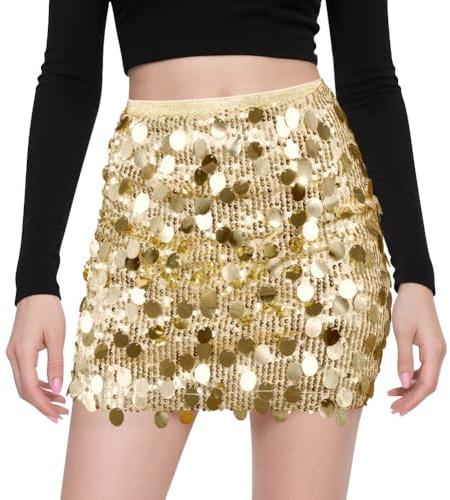 AOOSU Paillettenrock für Damen Glitzer Rock Sexy Taille Hüftrock Pailletten Minirock Elastische, Bleistiftrock Sequin Skirt GlitzerSkirt Partyrock Clubrock für Party Karneval Silvester