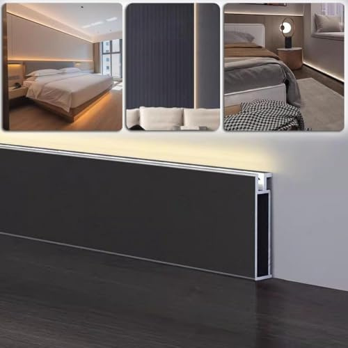 LED-Aluminium-Sockelleisten, Aluminium-Sockelleisten LED-Lichtleisten Mit Transformator Für Küche, Wohnzimmer, Wohnkultur(Dunkelgrau,1.8m/5.9ft)