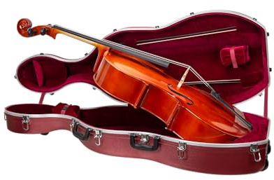 Crossrock ABS Cello Case for 4/4 & 3/4 Size | Wine Red Velvet Interior, Molded Hardshell with Wheels, Lock, Dual Bow Holders & Backpack Straps​-Dark Red (CRA862CEFDR)