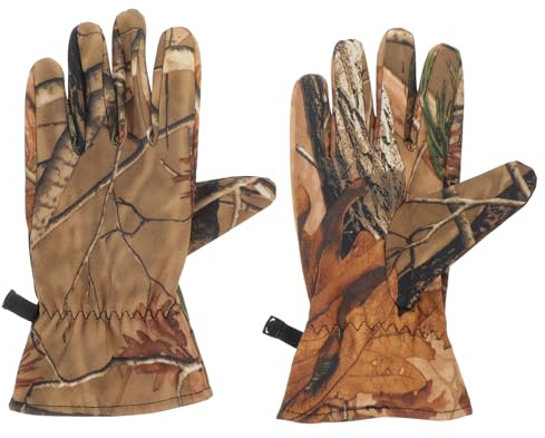 Tarnhandschuhe Rutschfest Outdoor Vollfinger 1 Paar | Polarfleece und Elastan, Camouflage Optik, für Jagd, Trekkingstöcke und Angelruten