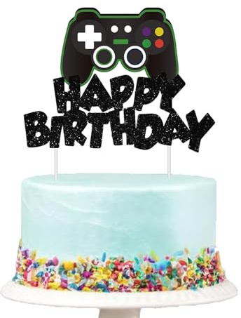 Game Happy Birthday Cake Topper Glitter Game Console Controller Cake Topper Decoration for Gaming Theme Party Kids Birthday Party Supplies