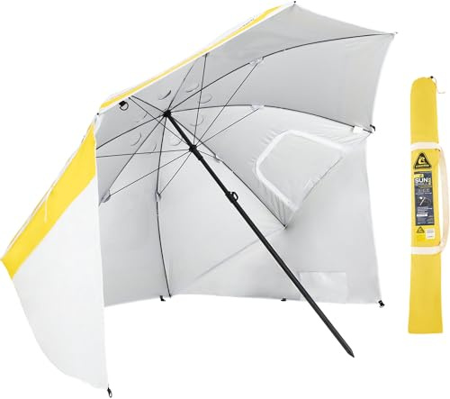 CRESSI sedan 1946 Sunshell Max Parasol Paraply Vit/Gul/Svart Ø 250 cm - Multifunktionellt Paraply - Vindtätt med ventilerande fönster och sidopaneler, optimalt skydd mot regn och vind
