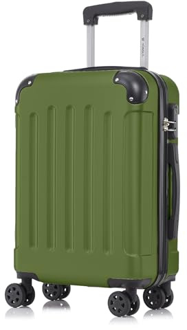 YONSLY Koffer Suitcase M Olive, Trolley Reisekoffer, Rollkoffer Handgepäck mit 4 Rollen 360°, Hartschalenreisekoffer, Zahlenschloss, Weicher Gummigriff