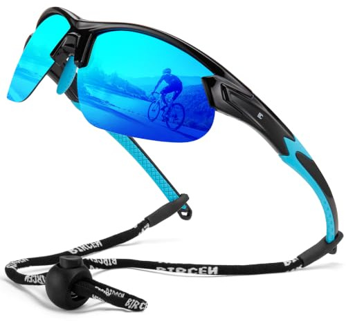 Bircenpro Sport Polarisiert Sonnenbrille Herren: Leichtgewicht TR90 Fahrradbrille UV-Schutz Sportbrille für Radfahren Laufen Fahren Blaue Gläser