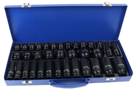 US PRO Tools 35pc 1/2 Dr 6pt Deep & Shallow Impact Socket Set 8-32mm Metal Case 7604