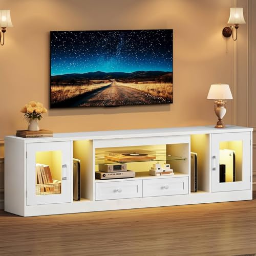 Dripex 180CM Modern LED TV Stand Cabinet Fits 55/60/65 Inch TVs with RGB Lights & Drawers for PS5, Entertainment Center for Living Room Bedroom White