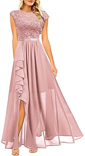 Générique Robe Femme Sexy Fendue Soirée Cocktail Longue Chic Élégante Mariage Cérémonie Col en V sans Manches Fête A41