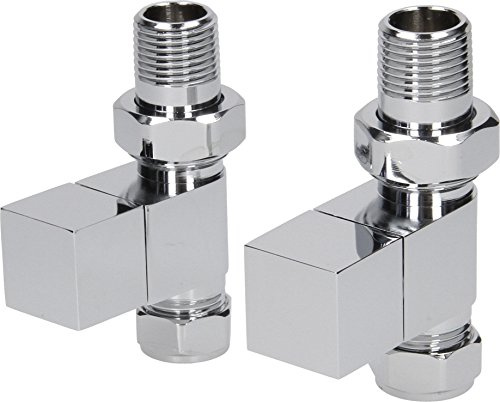 Straight Modern Cube Polished Chrome Radiator Valves (Pair) CUBE-STR